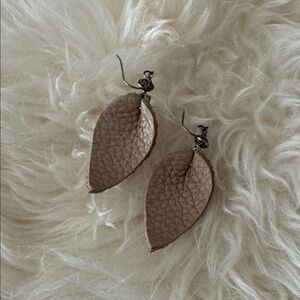 Nude Leather Leaf-Shaped Earrings